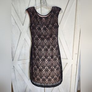 Connected Apparel Black Lace Dress with Pink Lining